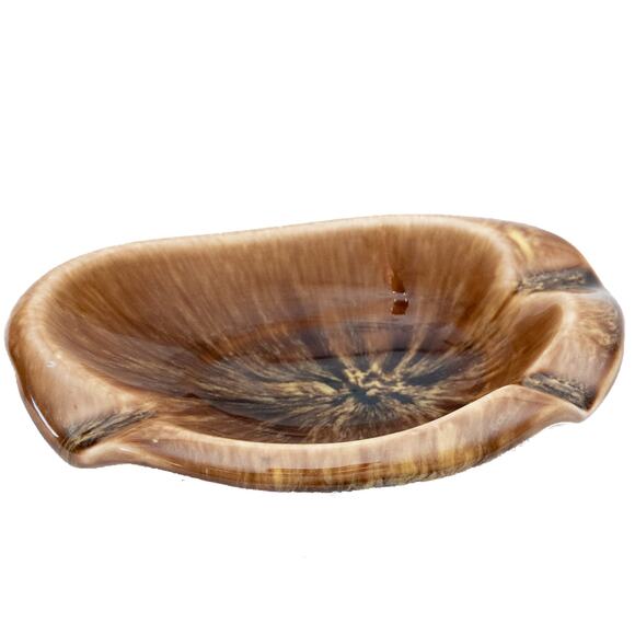 Vintage Brown Oval Ceramic Ashtray - Picture 1 of 11